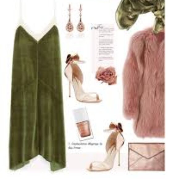 NWOT Green Velvet Midi Dress with Mesh Trim Detail - Picture 13 of 13